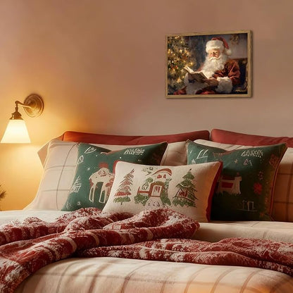Framed Vintage Christmas Canvas Wall Art, Santa Claus Reading Book Paintings - Image 4