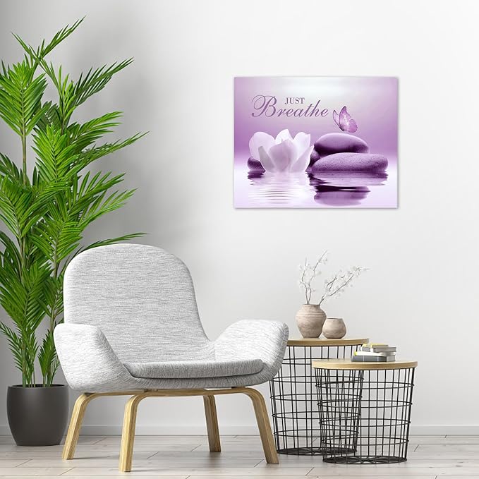 EOBTAIN Zen Framed Wall Art 20x16 Inches Purple Butterfly and Flower Stone - Image 4