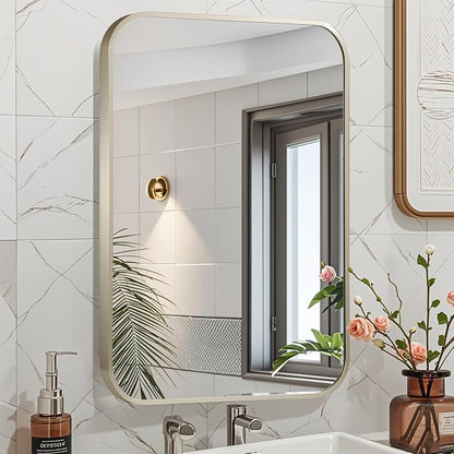 24x32 Inch Brushed Nickel Bathroom Mirror, Framed Rectangle Mirror - Image 2