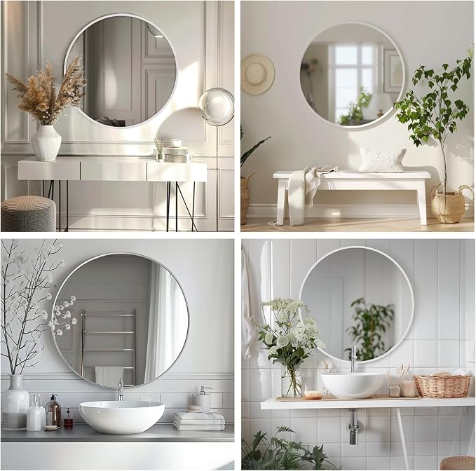 Sunniry White Round Mirror, Matte Metal Frame Round Mirrors, Circle Mirrors - Image 6