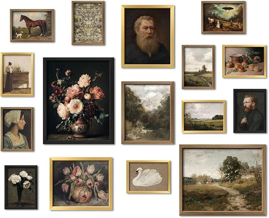 16 PCS Framed Vintage Wall Art Decor, Moody Victorian Gothic Dark Academia by ANERZA