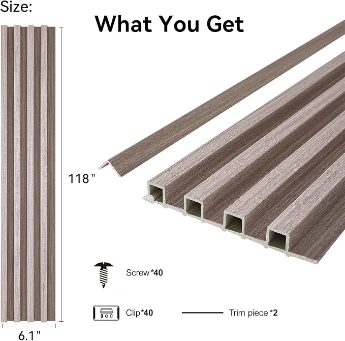 8-Pack WPC Wall Panels 118’’ x 6.1’’ 3D Slat Wall Panel Acoustic Wall Paneling - Image 2