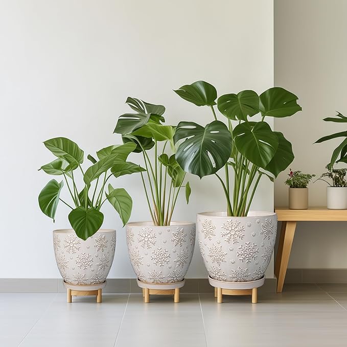 Ceramic Planter 8 Inch Plant Pot with Drainage Hole and Saucer Ceramic Pots for Indoor Plants Outdoor Large Flower Pot for Home Decor White