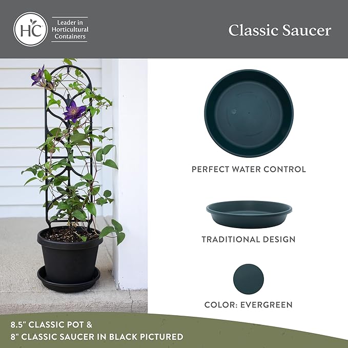 The HC Companies Flower Pot Saucers - Plastic Plant Saucer for Outdoors & Indoors - Traditional Design Plant Pot Trays for Water Drainage - Durable & Stylish Round Plant Tray (21-inch Evergreen)