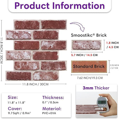 3D Faux Brick Wall Panels Peel and Stick, Small Brick-Look Textured Wall Sticker - Image 3