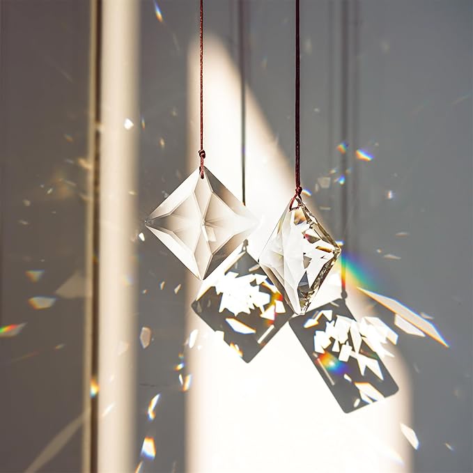 HDCRYSTALGIFTS Set 2,50mm Hanging Faceted Crystals Suncatcher Ornament Window Prisms Rainbow Maker Chandelier Crystal Pendant(Square)