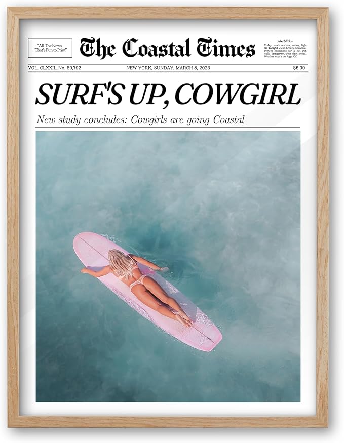 iHery Framed Coastal Trendy Cowgirl Wall Art Decor, Natural OAK Wood Large by iHery