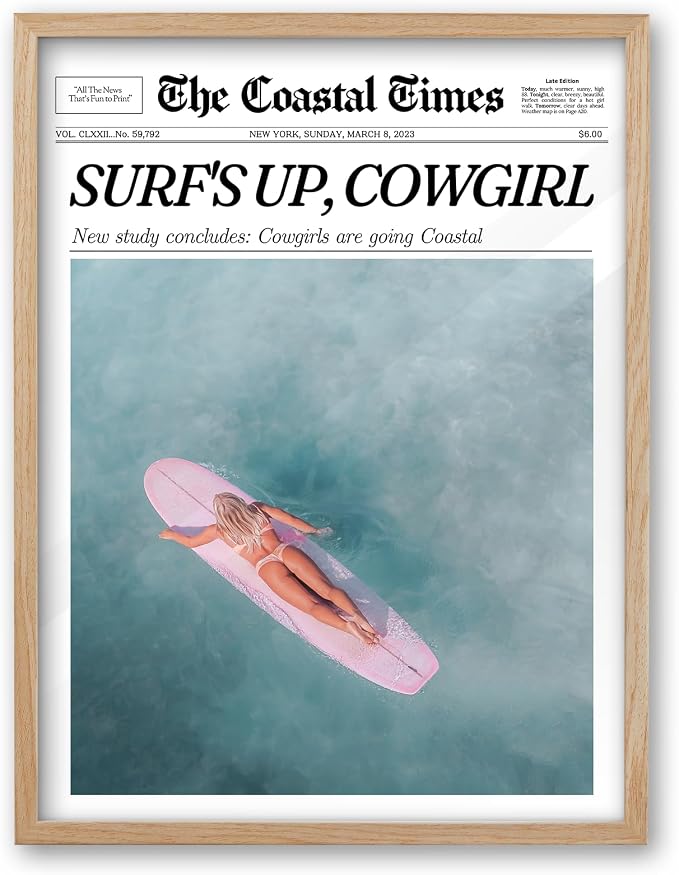 iHery Framed Coastal Trendy Cowgirl Wall Art Decor, Natural OAK Wood Large by iHery