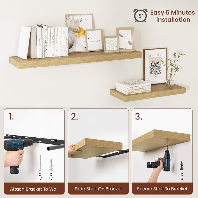 Vivelove 12 Inch Deep Floating Shelves 24 inch Long, 24 x 12 Wide Display - Image 9
