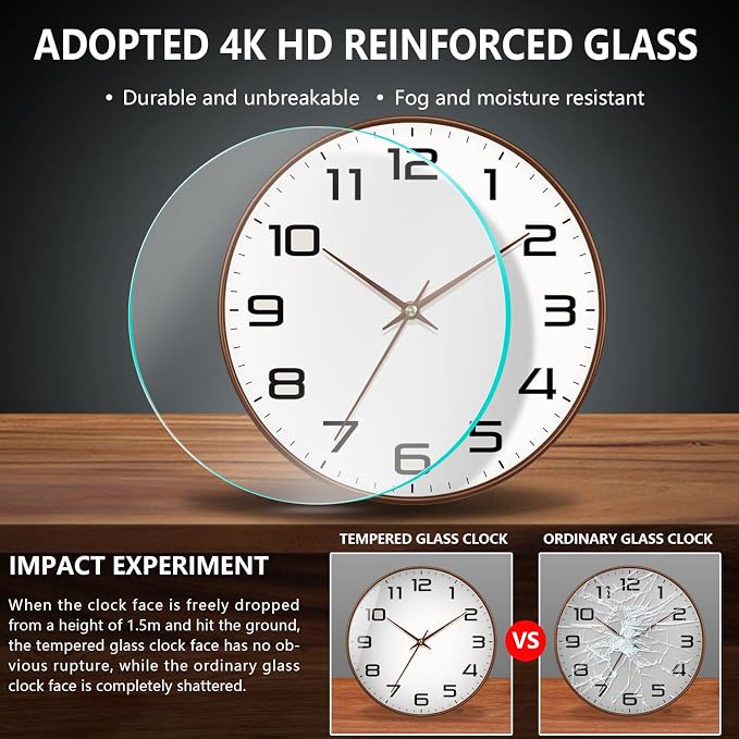 Woodgrain Wall Clocks Battery Operated 12 Inch, Large Easy-to-Read Silent - Image 5