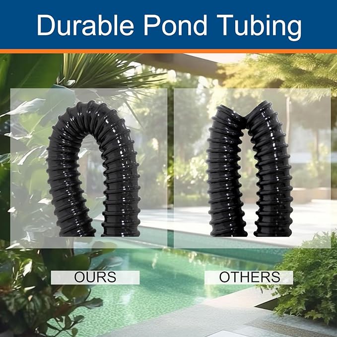 1.25 Inch Pond Tubing, 1-1/4 Dia ID Corrugated Water Pipe, 20 Feet Length Flexible PVC Hose Pipe with Pipe Fittings, Aquarium, Pond Waterfall, Garden Pond Pump Drainage Tube Black