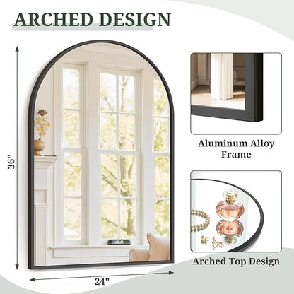 Arched Wall Mirror 36x24 Inch Black Bathroom Vanity Mirror - Image 3