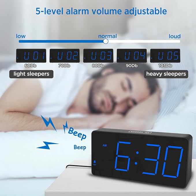 Peakeep Digital Alarm Clock for Bedroom Bedside, Loud Alarm Clock for Heavy - Image 4