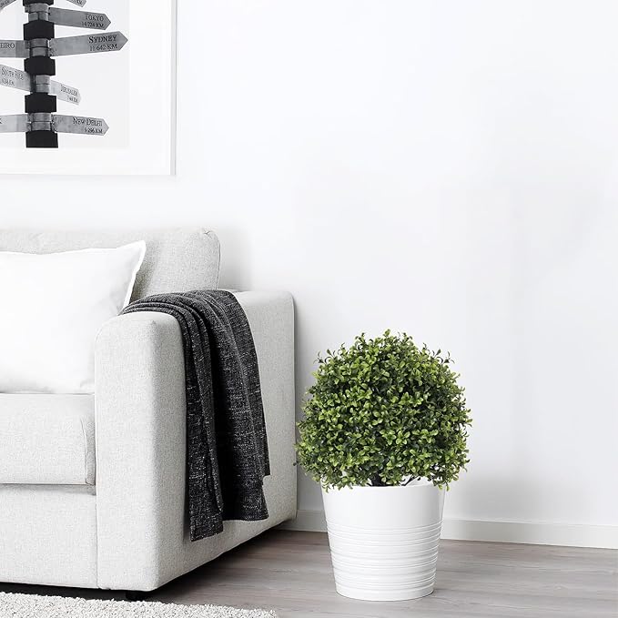 27“ Realistic Artificial Boxwood Topiary Trees Set of 2, Faux Boxwood Plants Outdoor UV-Resistant, No Maintenance Curb Appeal Fake Evergreen Bushes & Shrubs for Front Porch Outside Planter Decor