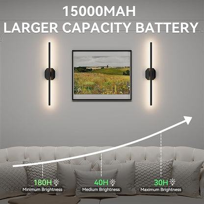 Wall Sconces Set of Two Battery Operated Wall Sconce, Wireless Wall Light USB - Image 3