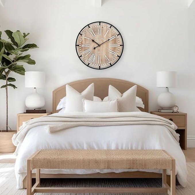 20 Inch Grand Farmhouse Wall Clock, Vintage-Inspired Wood & Metal Design - Image 4