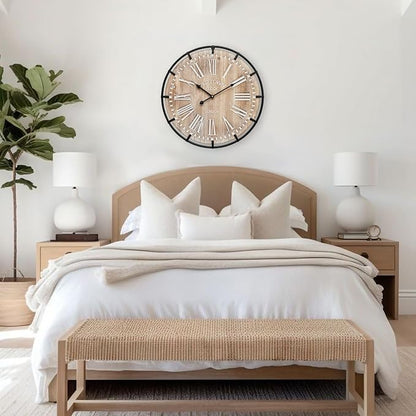 20 Inch Grand Farmhouse Wall Clock, Vintage-Inspired Wood & Metal Design - Image 4
