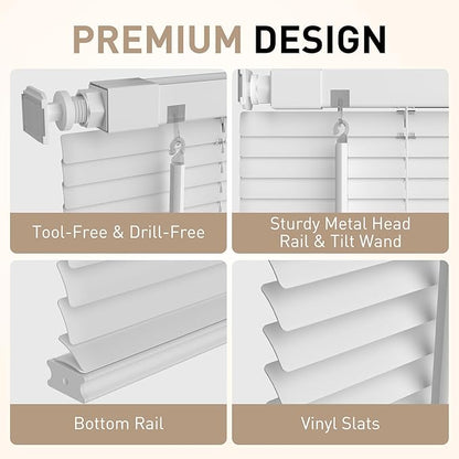 No Drill No Tool 1" Vinyl Mini Blinds, Light Filtering Horizontal Window Blinds - Image 3