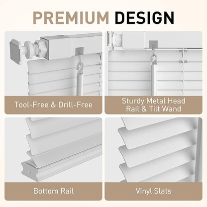 No Drill No Tool 1" Vinyl Mini Blinds, Light Filtering Horizontal Window Blinds - Image 3