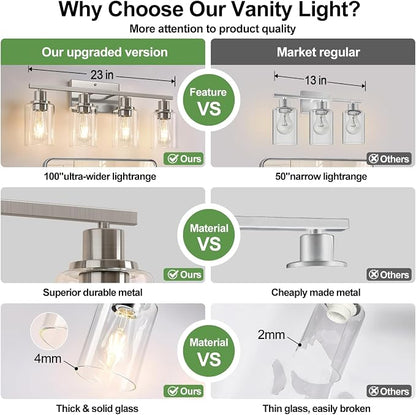 Indoi 4-Light Bathroom Light Fixtures, Brushed Nickel Vanity Lights - Image 3