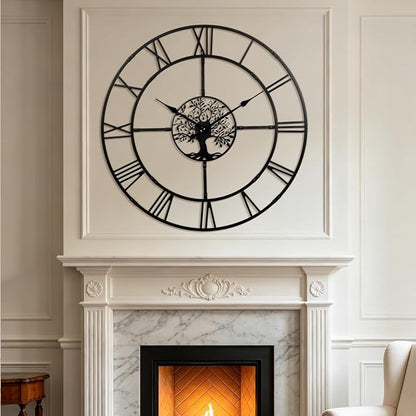 48 Inch Large Wall Clock for Living Room– Black Metal Clock by WallClockDecor