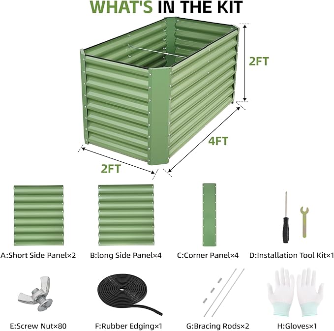 4x2x2ft Raised Garden Bed - Galvanized Deep Root Planter Boxes Outdoor with Wing Nuts and Safety Edges for Gardening Vegetables, Flowers, Herbs, Succulents - Olive Green