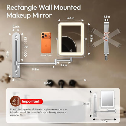 Height Adjustable Wall Mounted Lighted Makeup Mirror - Image 2