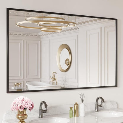 LOAAO 60"X30" Black Rectangle Bathroom Mirror Wall, Matte Black Aluminum Alloy by LOAAO