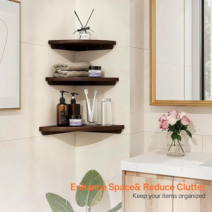 Gieanoo Corner Wall Shelf, 7inch Solid Oak Wood Floating Corner Shelf - Image 3
