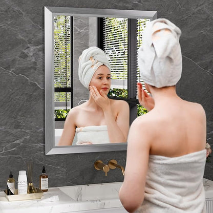 Amorho 28x36 Inch Bathroom Mirror Silver, Thick Metal Framed Wall Mirrors - Image 6