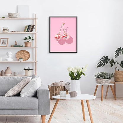 Funky Pink Cherry Poster Retro Disco Ball Canvas Wall Art 08x10 inch Black - Image 4
