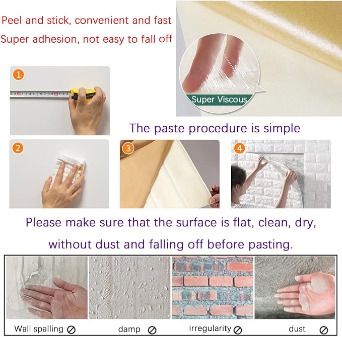 11PCS 3D Wall Panels Peel and Stick Faux Brick Wallpaper Purple Self Adhesive - Image 6