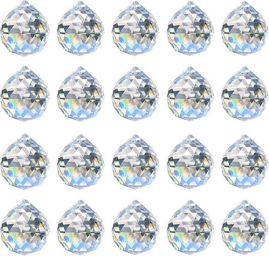 20pcs 0.8"/20mm Crystal Suncatcher Prism for Windows Hanging, Crystal Prisms Beads Ball Pendants Rainbow Maker for Fengshui, Home Room Decor, Indoor Windows