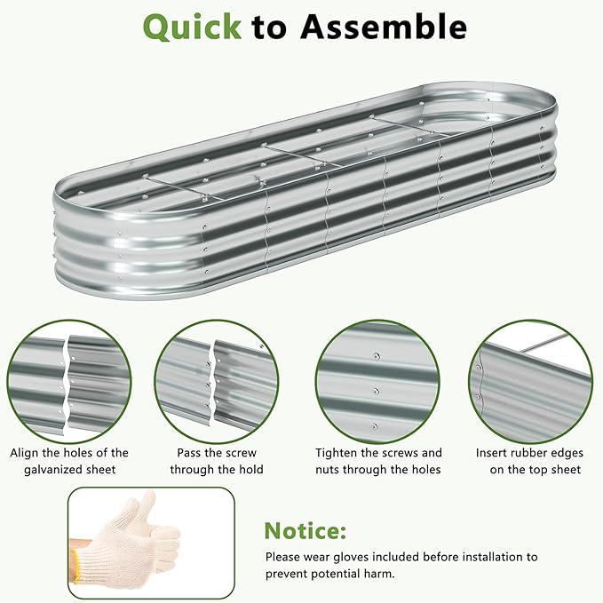 zizin 2 Pack Galvanized Raised Garden Bed Metal Oval Raised Garden Beds Outdoor Planter Box for Vegetables (6x3x1FT, Silver)