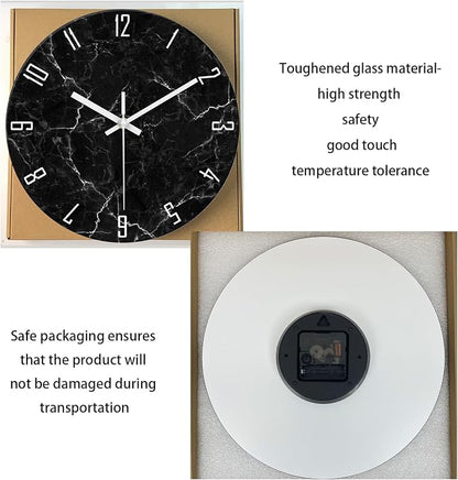 Black Minimalist Wall Clocks for Living Room Glass Marble Pattern Wall Clocks - Image 6