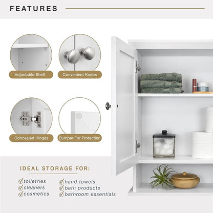 MCS 23x26 White Medicine Cabinet Organizer, Wall Mounted Bathroom Cabinet - Image 4