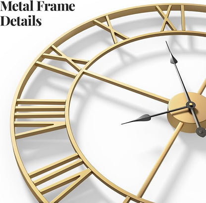 Cuspin 36 Inch Large Gold Wall Clock, Battery Operated Silent Non Ticking Metal - Image 4