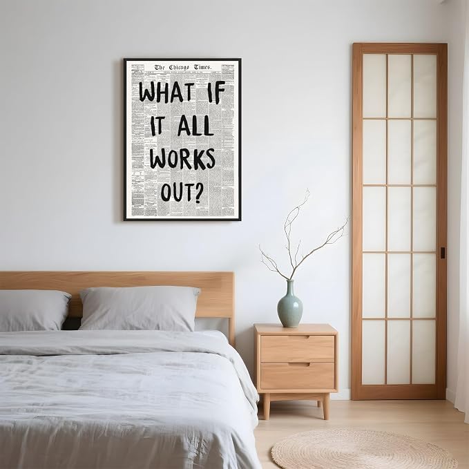 Framed What If It All Works Out Wall Art Black and White Retro Newspaper Poster - Image 5