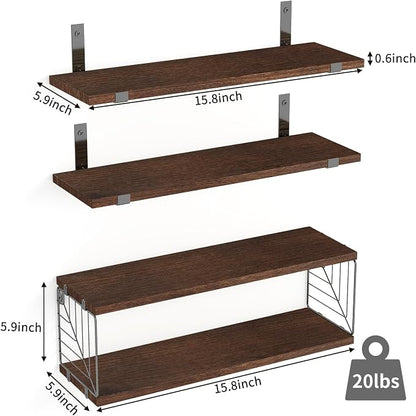 Fixwal Bathroom Floating Shelves Over Toilet, 15.8in Farmhouse Rustic Wood - Image 3