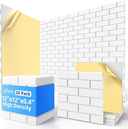 20 Pack Acoustic Panels with Self Adhesive, Soundproof Wall Panels, Brick Sound by NEPIS
