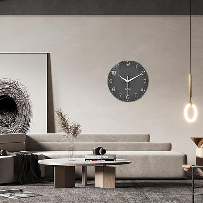 XNM Modern Glass Minimalist Wall Clocks Battery Operated 12 Inch Analog Dark - Image 5