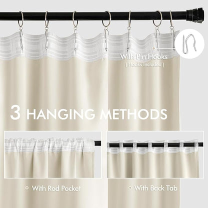 MIULEE Beige White Back Tab Blackout Curtains 120 Inch Long 2 Panels Set - Image 3