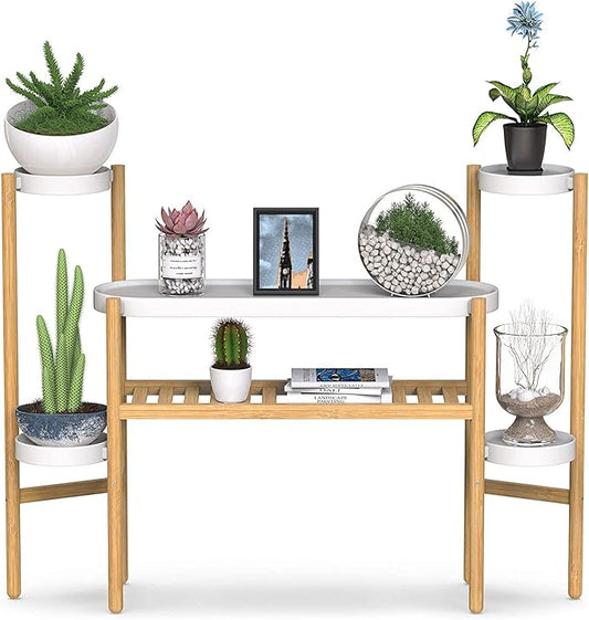 Bamboo Plant Shelf Indoor, 3 Tier Tall Corner Plant Shelves Holder & Plant Display Rack for Outdoor Garden Indoor Home