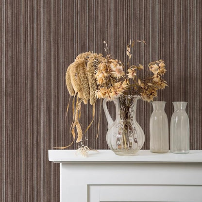 Tempaper Textured Brown & Metallic Silver Faux Grasscloth Removable Peel and - Image 2