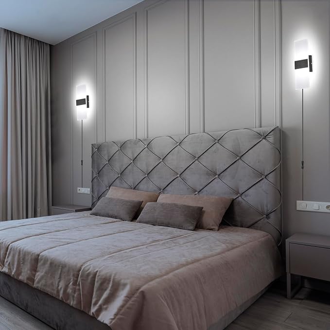 TRLIFE Wall Sconce Plug in, Modern Wall Sconces 12W LED Wall Sconce 6000K Cool - Image 2