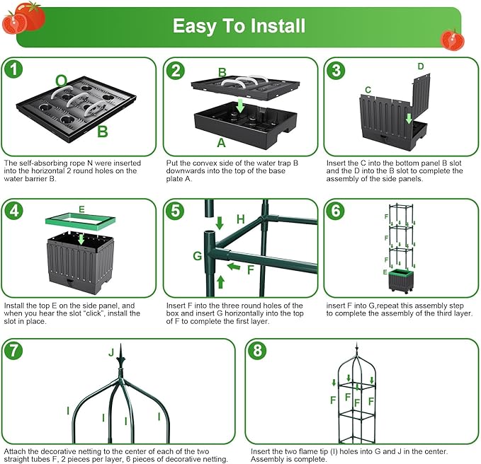 Raised Garden Bed Planter Boxes with Trellis,1pcs 70.9"Self-Watering Tomato Planter Boxes with Trellis for Climbing Vegetables Plants Flowers Tomato with Wheels,Use for Indoor Outdoor (Black)