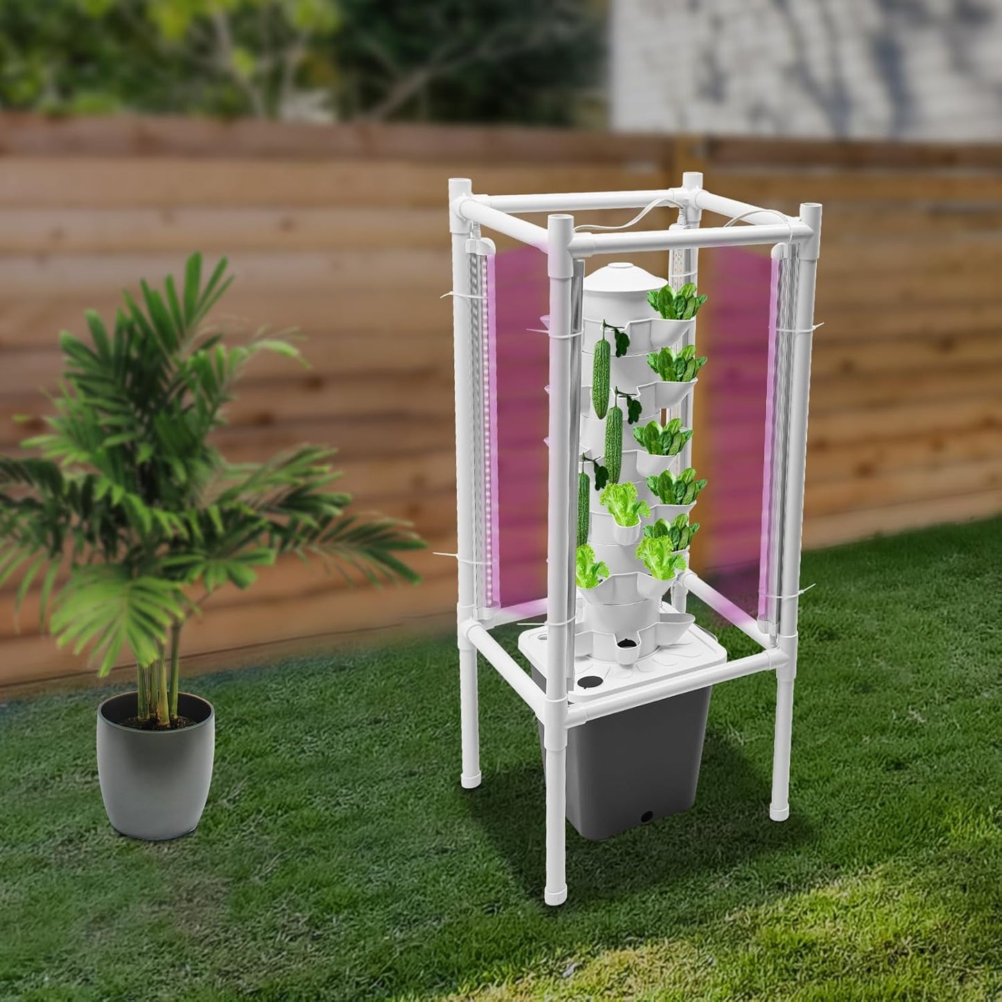 Hydroponic Growing Tower System Kit, 30-Plant Vertical Hydroponics Garden Tower with LED Grow Light, for Outdoor Indoor Herbs Fruits Vegetables Smart Garden Planter Kit