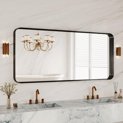 60X28 Inch Black Metal Framed Bathroom Mirror by MYSUNORIA
