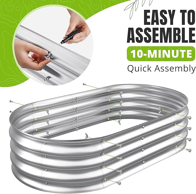 Sponvatt Raised Garden Bed - Outdoor Galvanized Raised Garden Bed Planter Boxes, Large Oval Metal for Gardening Planter Box Kit,Suitable for Vegetables,Herbs, and Flowers (4x2x1 Ft,Silver)