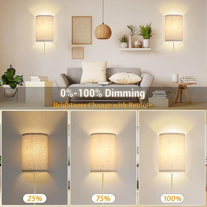 FINCMY Wall Sconce Light Plug in, Dimmable Sconces Wall Decor Set of 2 - Image 5